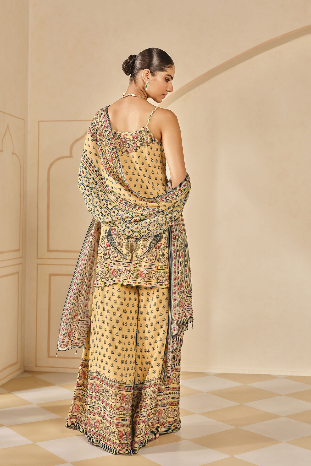 Arzoo Printed Bemberg Sharara Set, Yellow, image 3